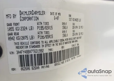 2007 Chrysler Pt Cruiser z USA, uszkodzony, nr VIN 3A4FY48BX7T631992